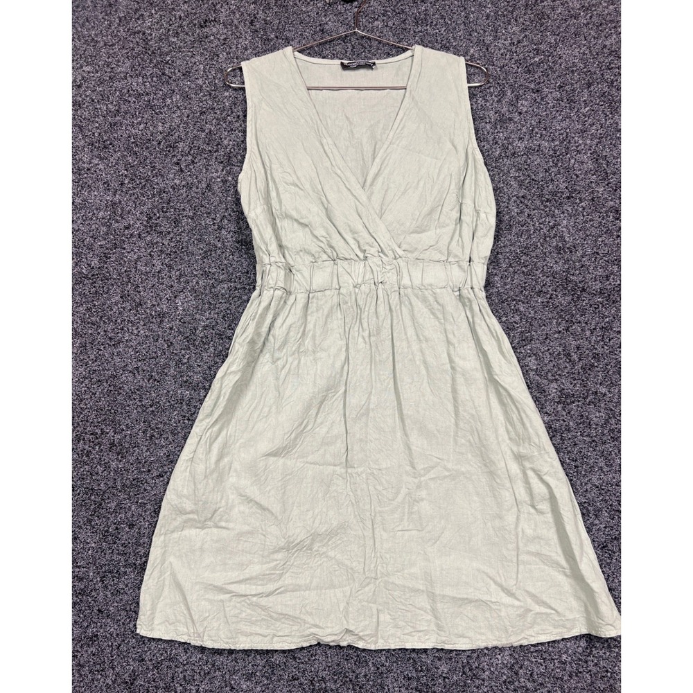Francesca Bettini Sage Green Linen Blend Sleeveless V-Neck Dress Made in Italy M